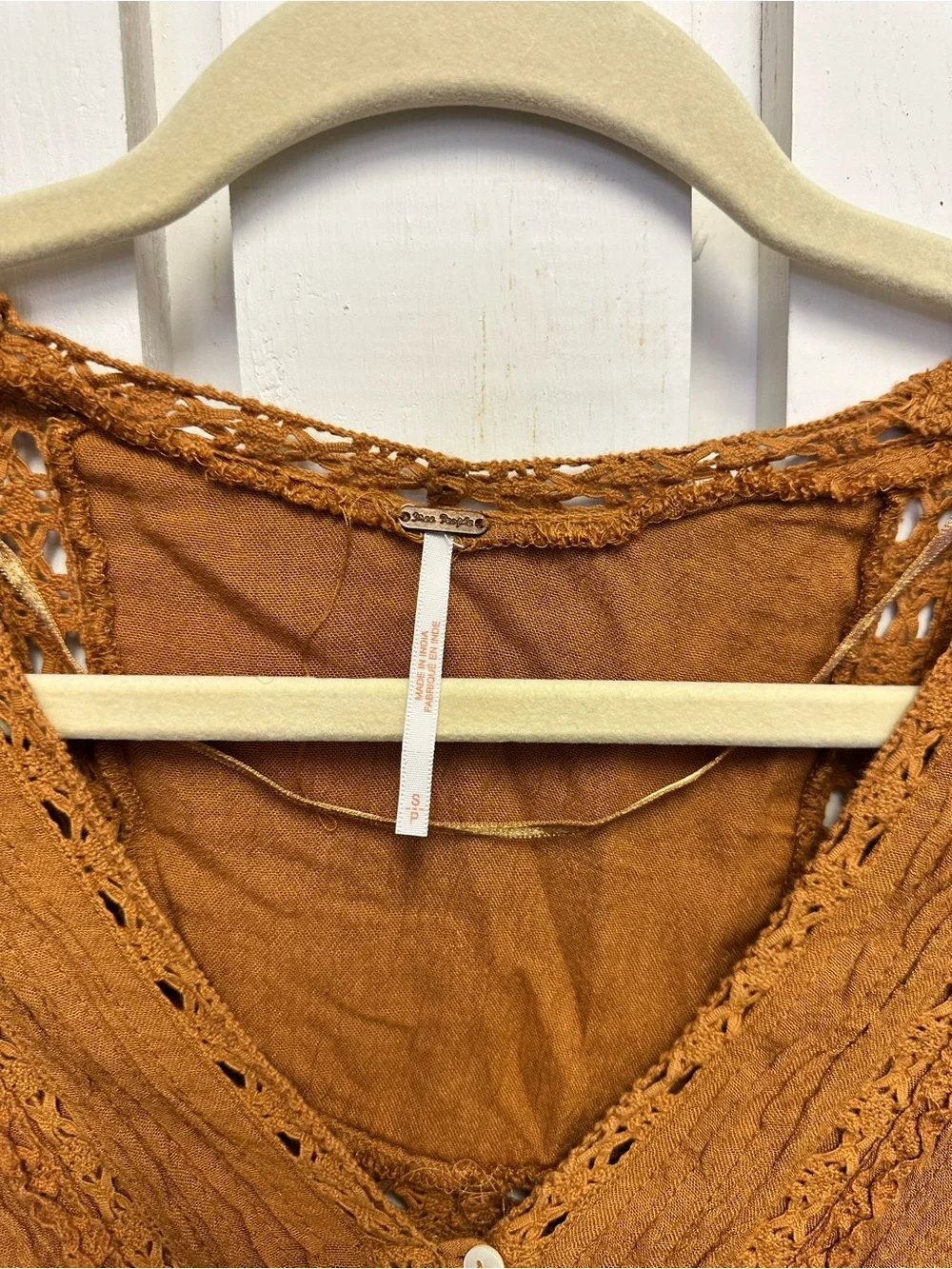 Free People Rust Button-Front Boho Peasant Blouse